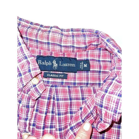 Ralph Lauren Mens Shirt Classic Fit Pink Plaid Soft Cotton Button Down Size M - Picture 3 of 6